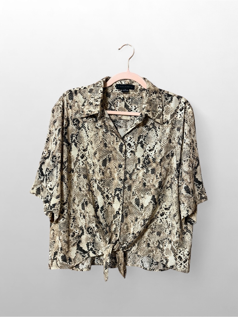 Sanctuary Snake Print Blouse Tie Front Button Up Top Womens Medium
